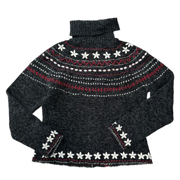 Cousin Johnny by Anthropologie wool blend ski style sweater Small Gray Red - Picture 5 of 5